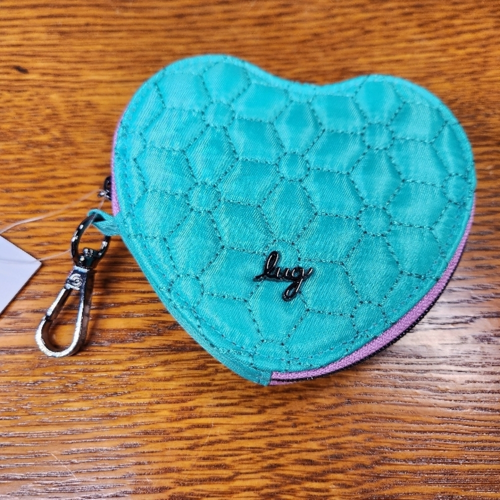 Lug Quilted Heart Coin Pouch in Teal - Picture 3 of 5